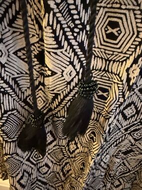 Lucky Brand Black Beaded Tassel Drawstring